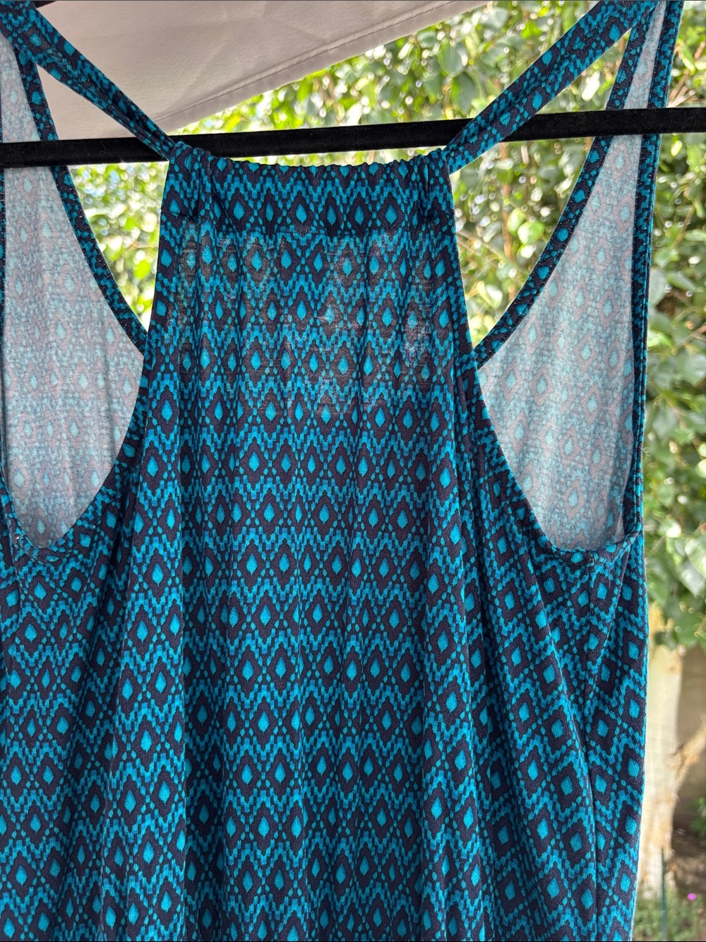 Old Navy Racerback Tank/Spaghetti Strap  Geometric Teal Blue/Black Dress Medium - Picture 3 of 3